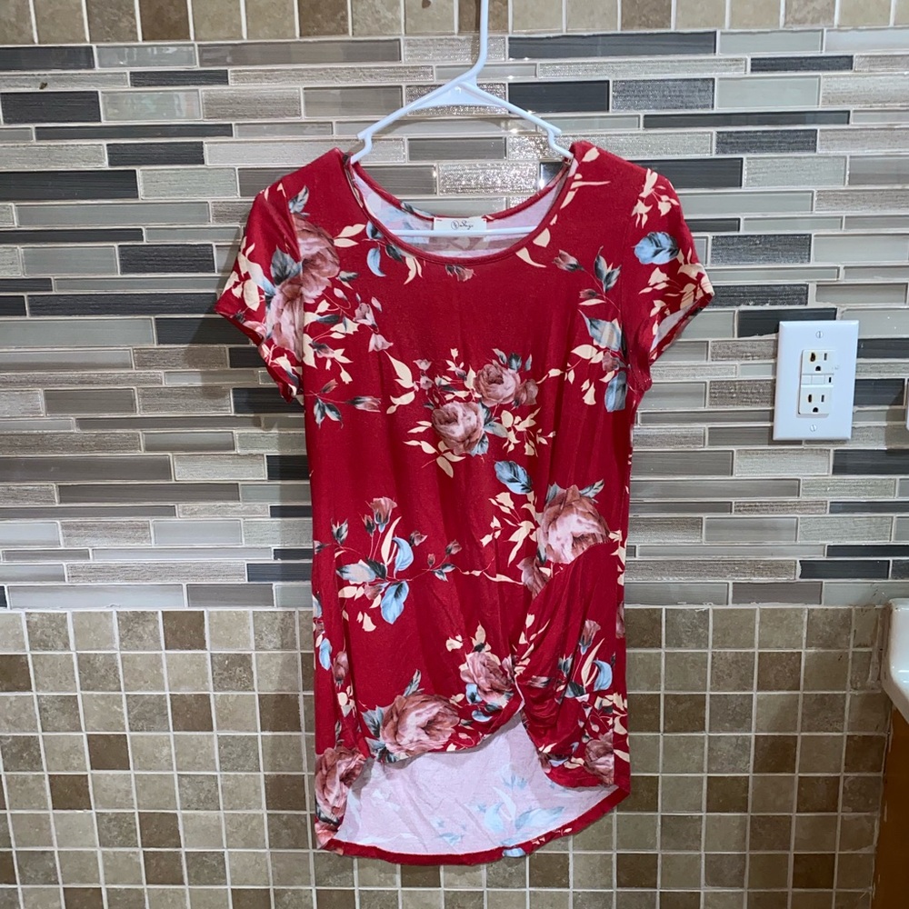 Boutique Red Floral Blouse